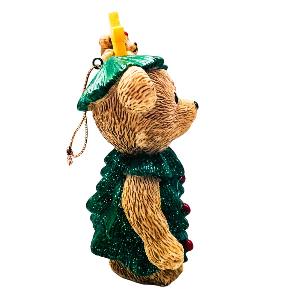 Vintage 1997 Claire’s Christmas Tree Bear Resin Ornament Figurine