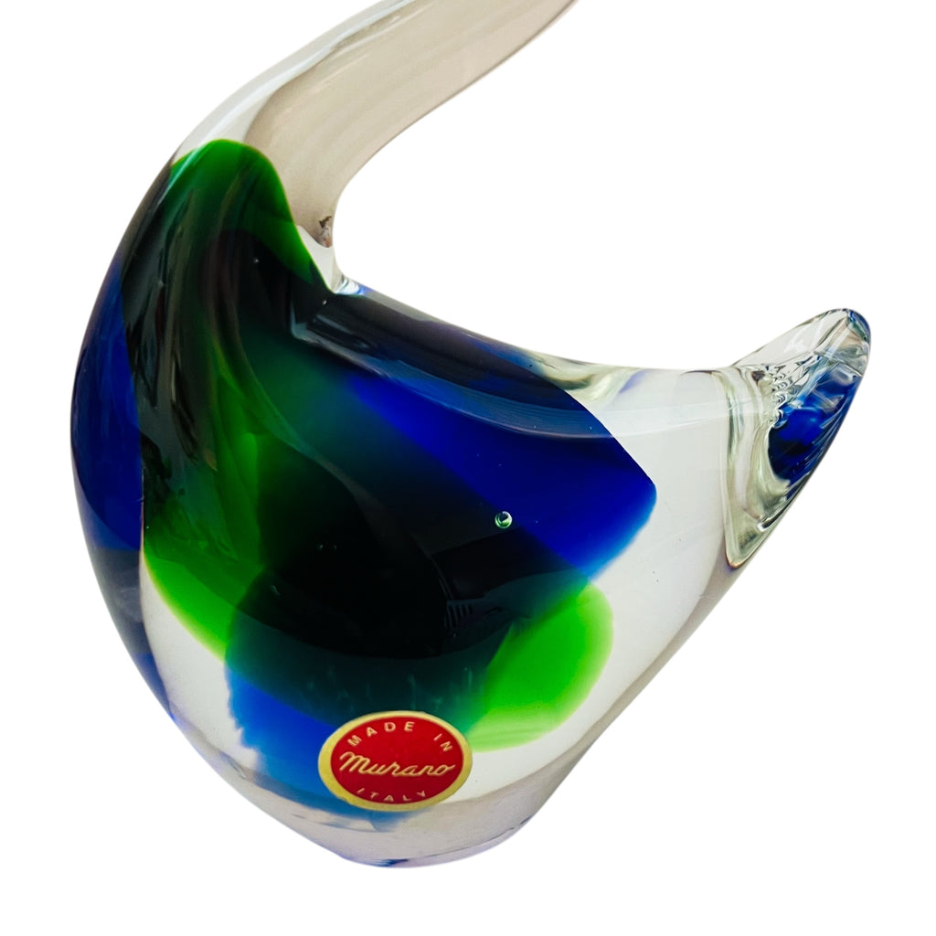 Murano Glass Swan Figurine Blue and Green Art Glass Italy