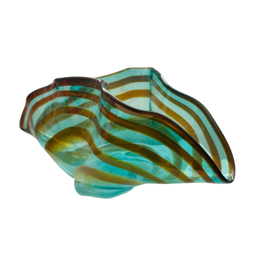 Studio Art Glass Striped Glass Ruffled Signed Bowl