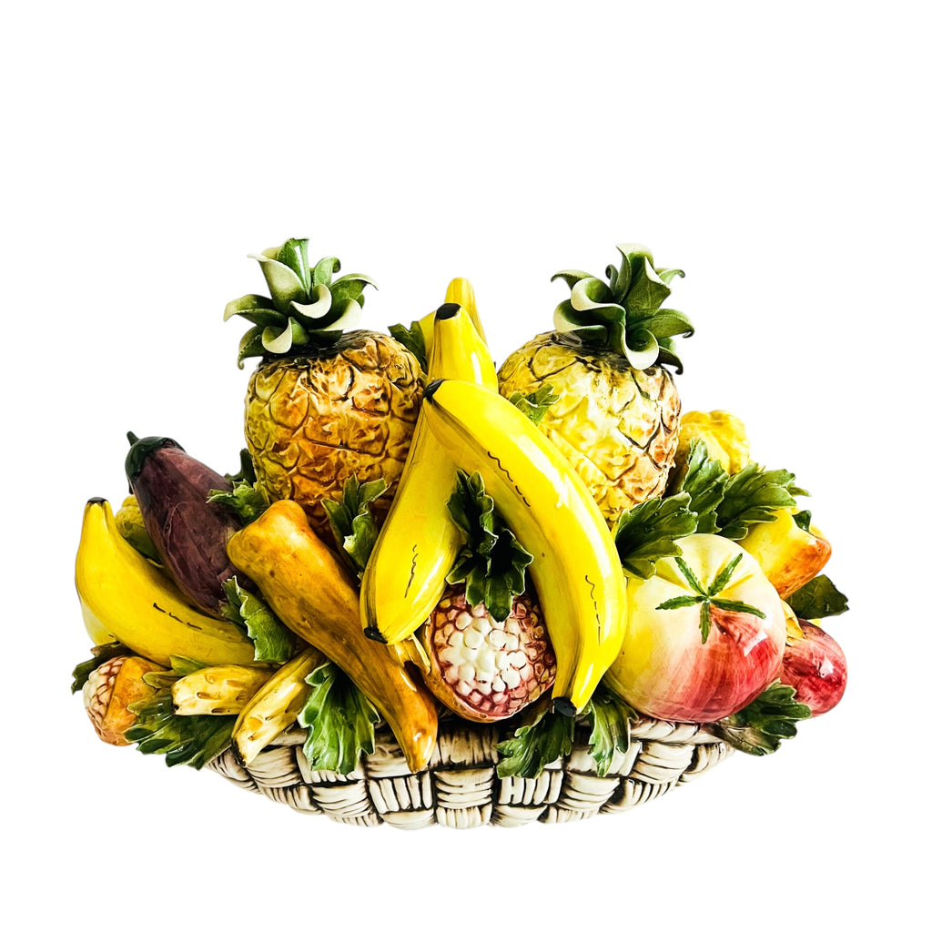 Vintage Capodimonte Italian Ceramic Fruit Basket Decor