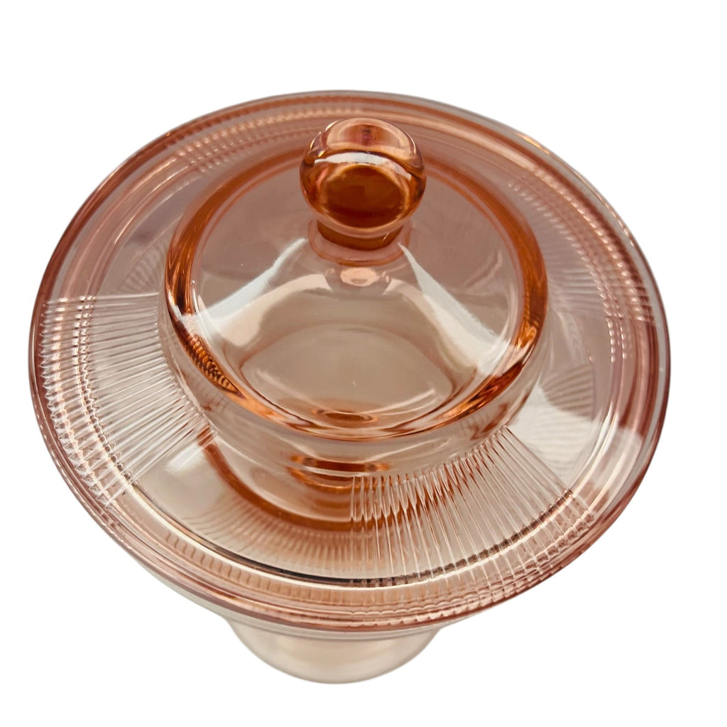 Vintage HEISEY Pleat and Panel Flamingo Pink Composite with Lid