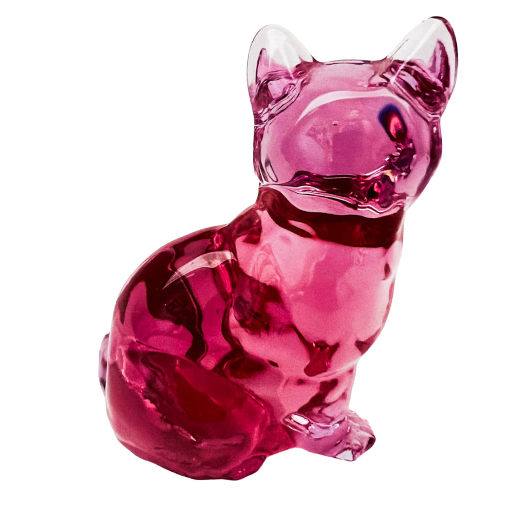 Vintage Fenton Art Glass Cranberry Sitting Cat Figurine