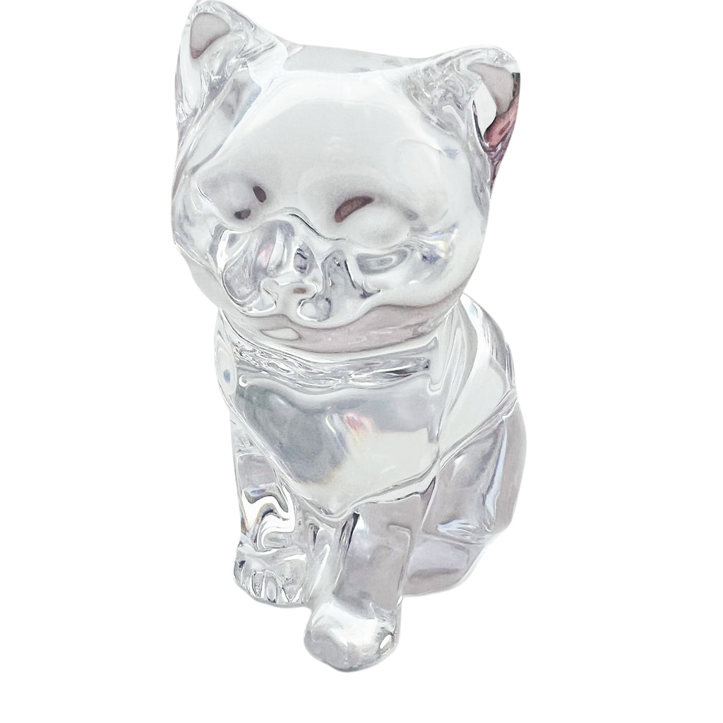 Vintage Crystal Cat Sitting Animal Art Glass Figurine