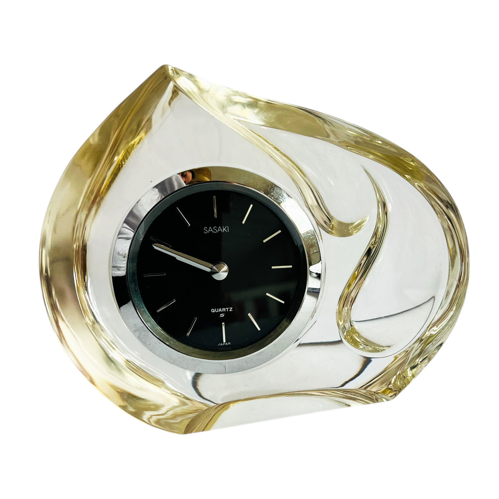 Vintage Sasaki Mantel Clock Table Desk Heavy Glass Quartz