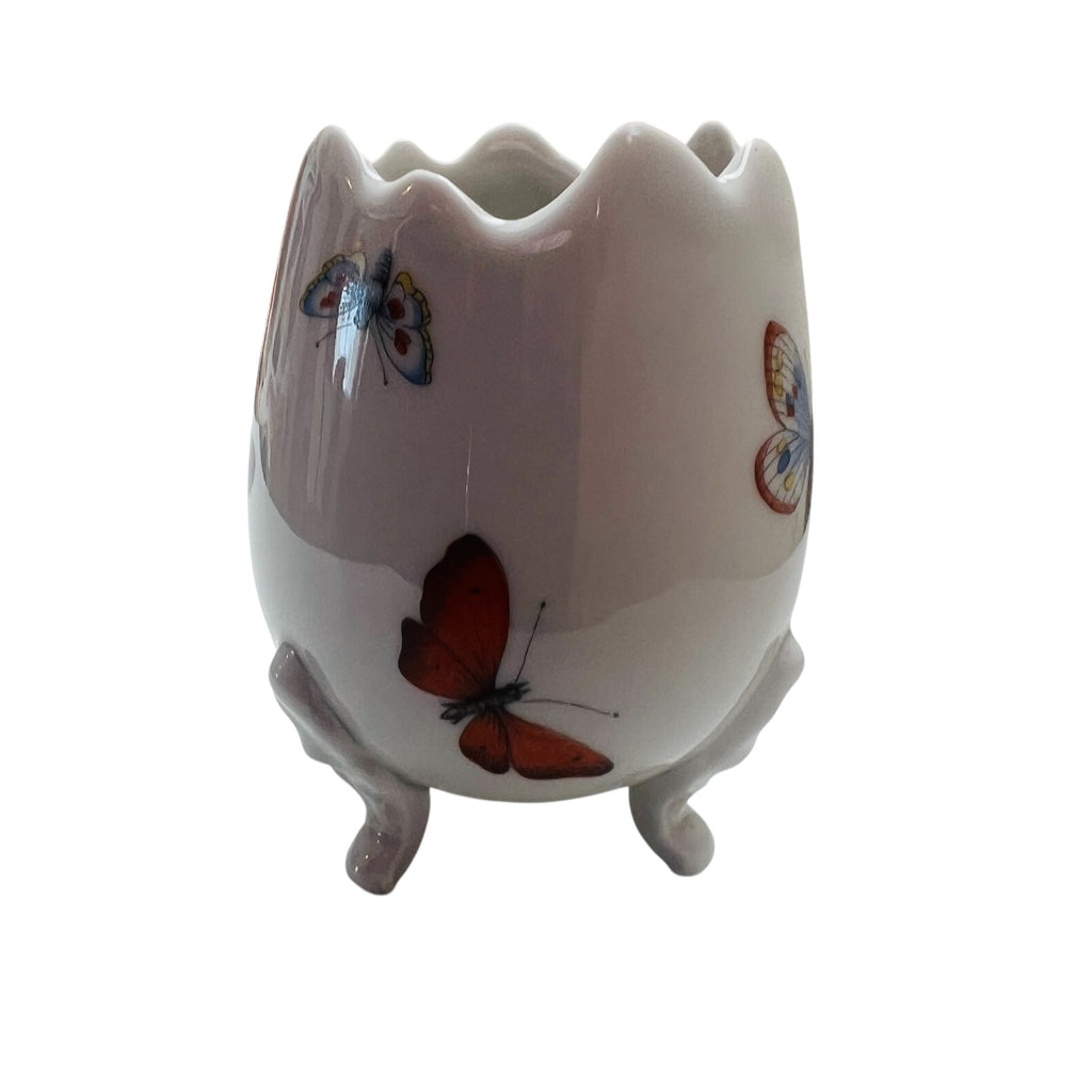 Vintage Limoges France Porcelain Hand Painted Butterflies Footed Egg