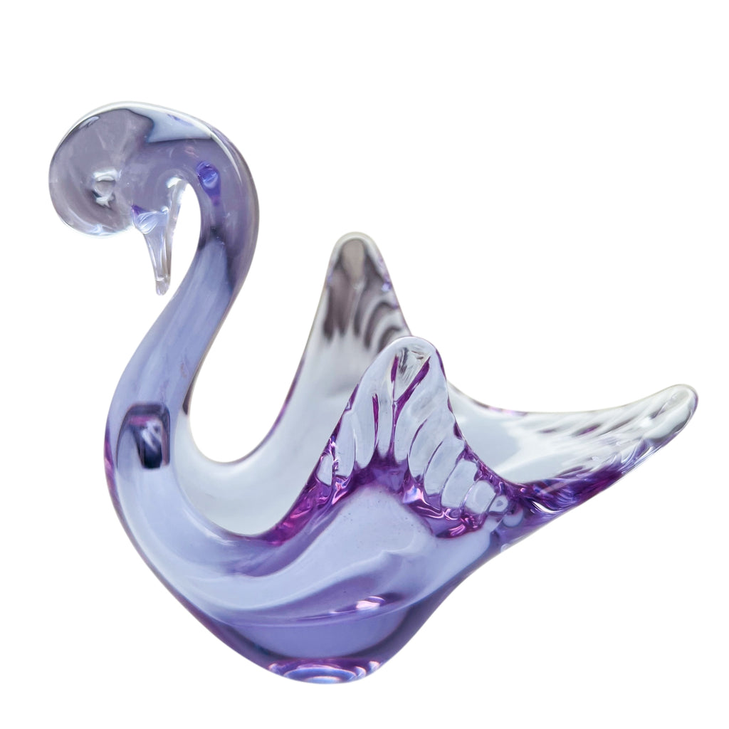 Vintage Light Purple Swan Art Glass Trinket Dish