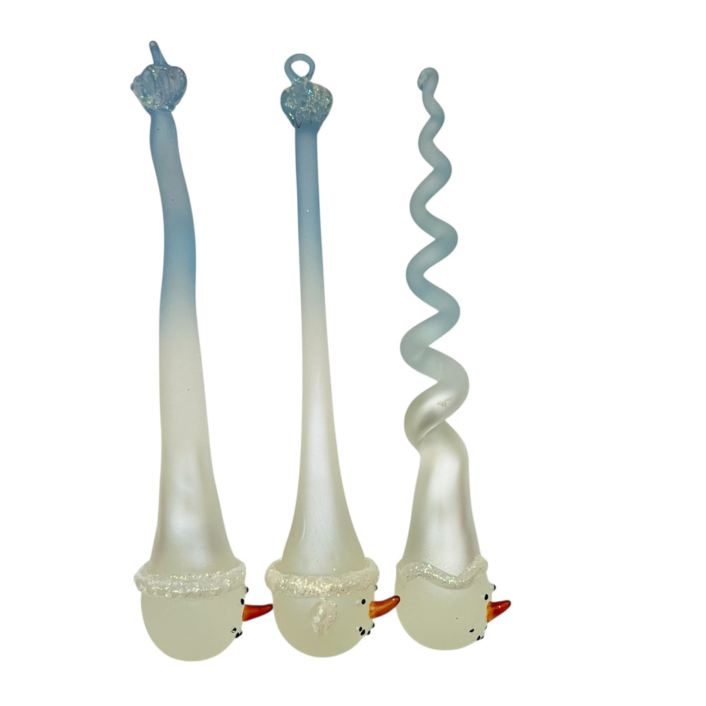 Set of Three Frosted Glass Snowman Ornaments