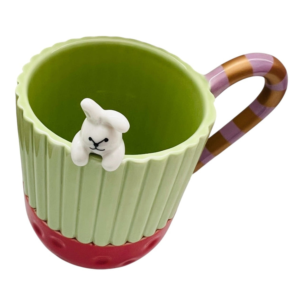Starbucks Holiday Ceramic Bunny Mug w/ Candy Cane Handle