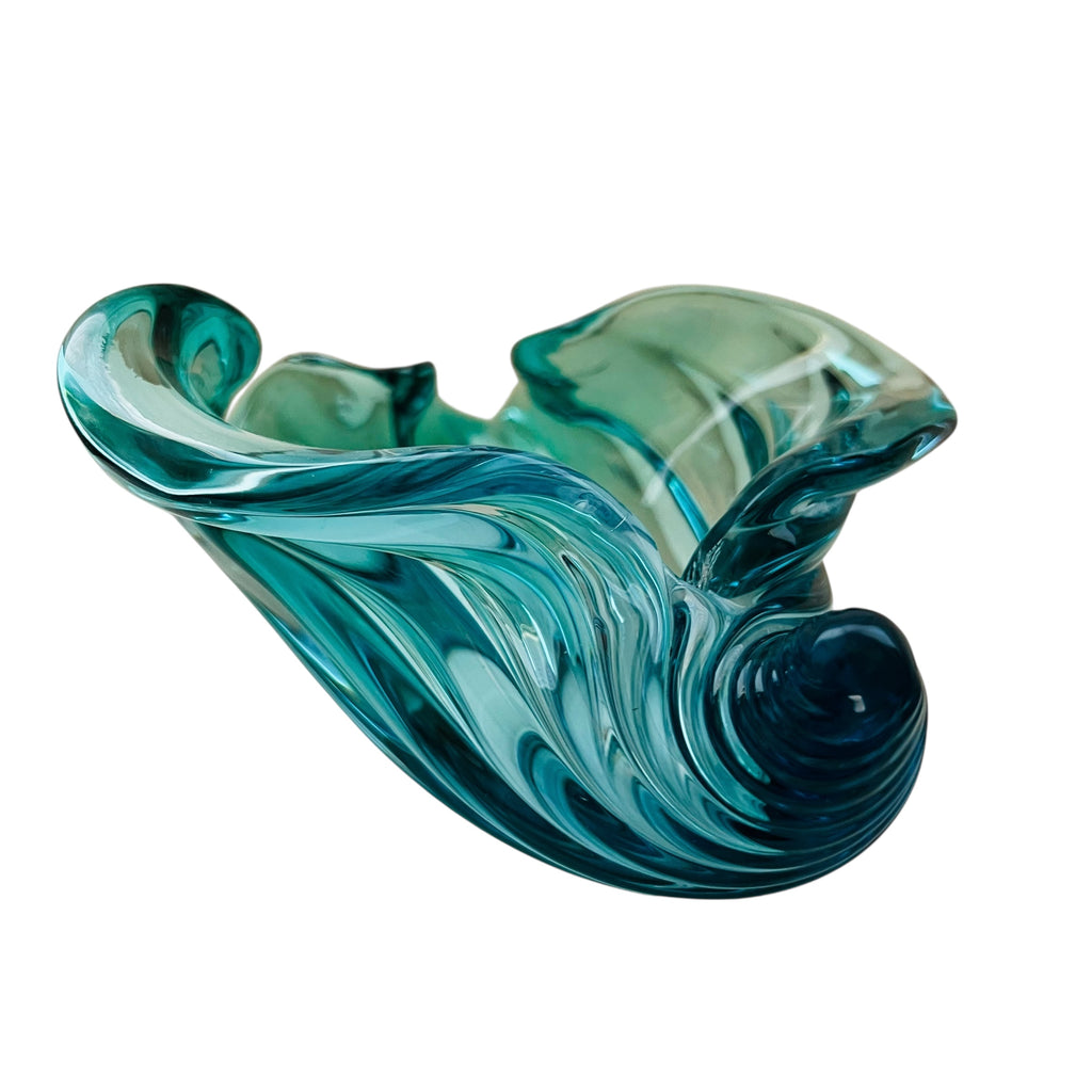 Barbini Murano Sommerso Blue Italian Art Glass Seashell Bowl