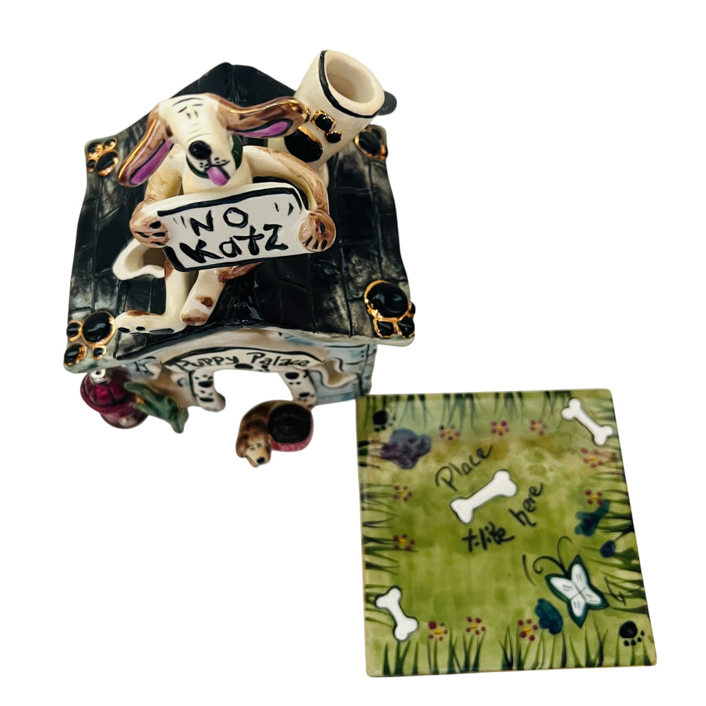 Vintage Blue Sky Puppy Palace "No Katz" Heather Goldminc Tealight Candle Holder