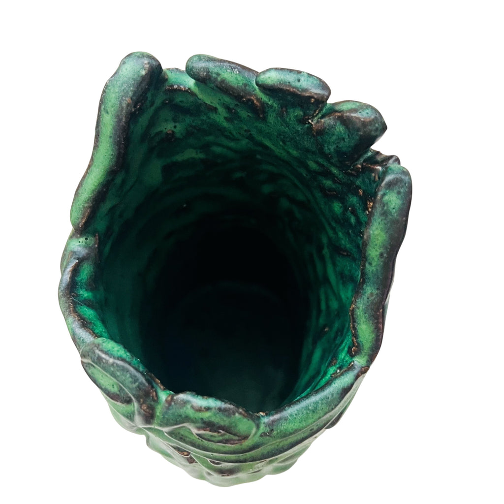 Vintage Pottery Green Signed Vase