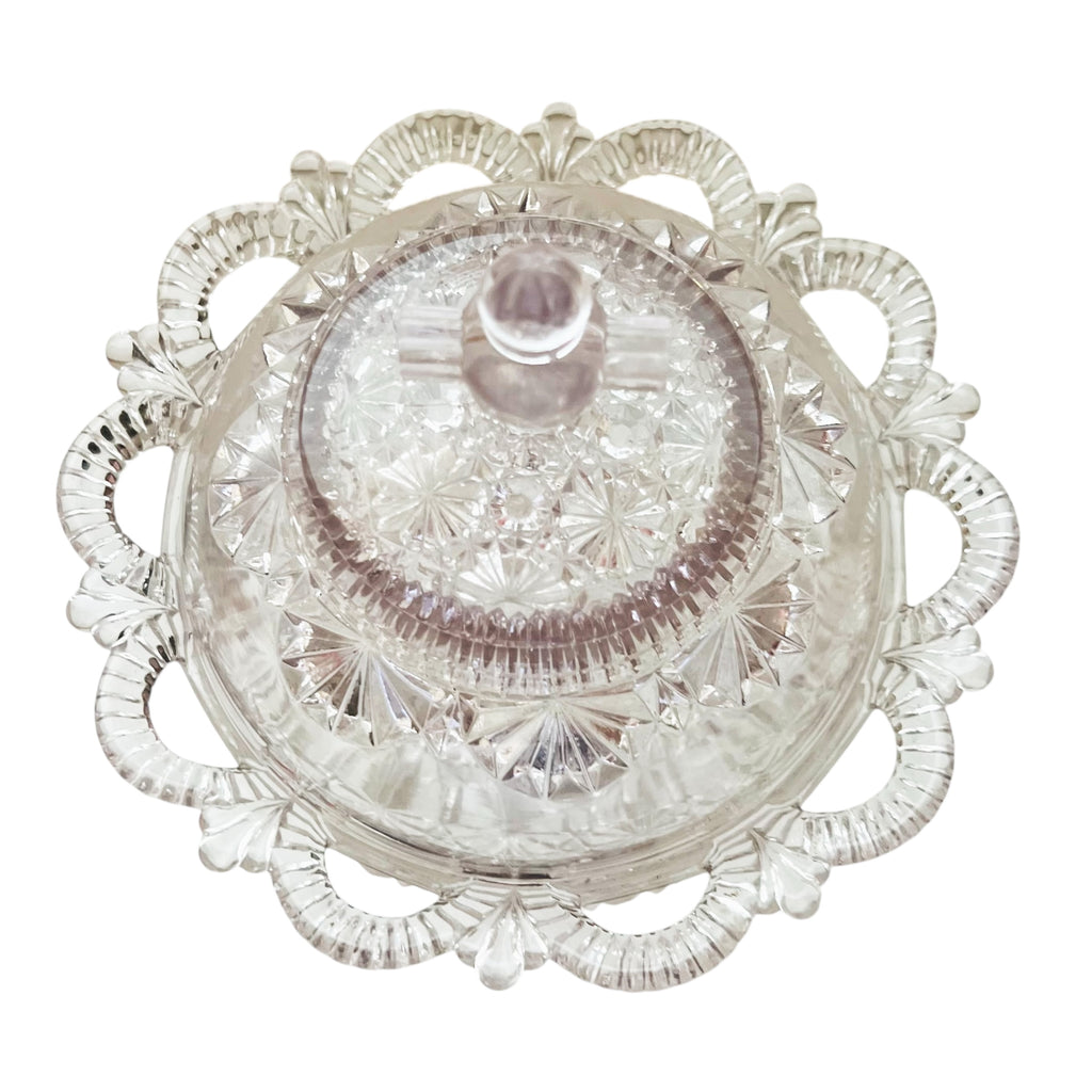 Vintage Pedestal Cut Glass Crystal Lidded Candy Dish