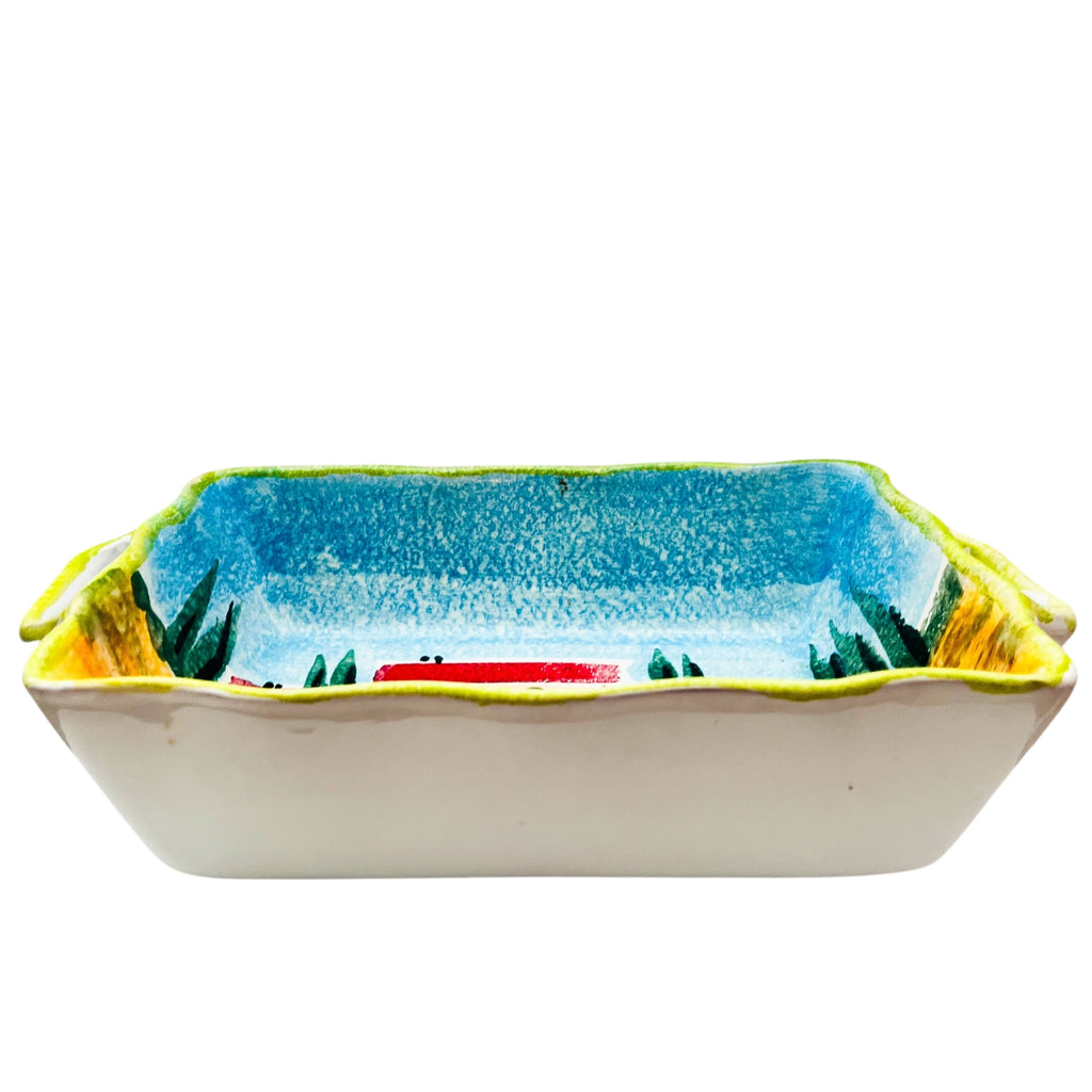 Vintage Italy Hand Painted Landscape Signed Michela Cookware Dish