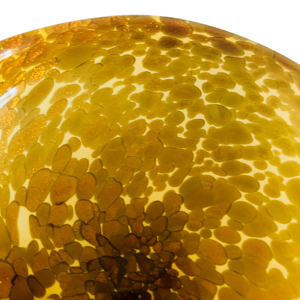 Vintage Murano Brown Gold Glitter Inclusions Cased White Bowl