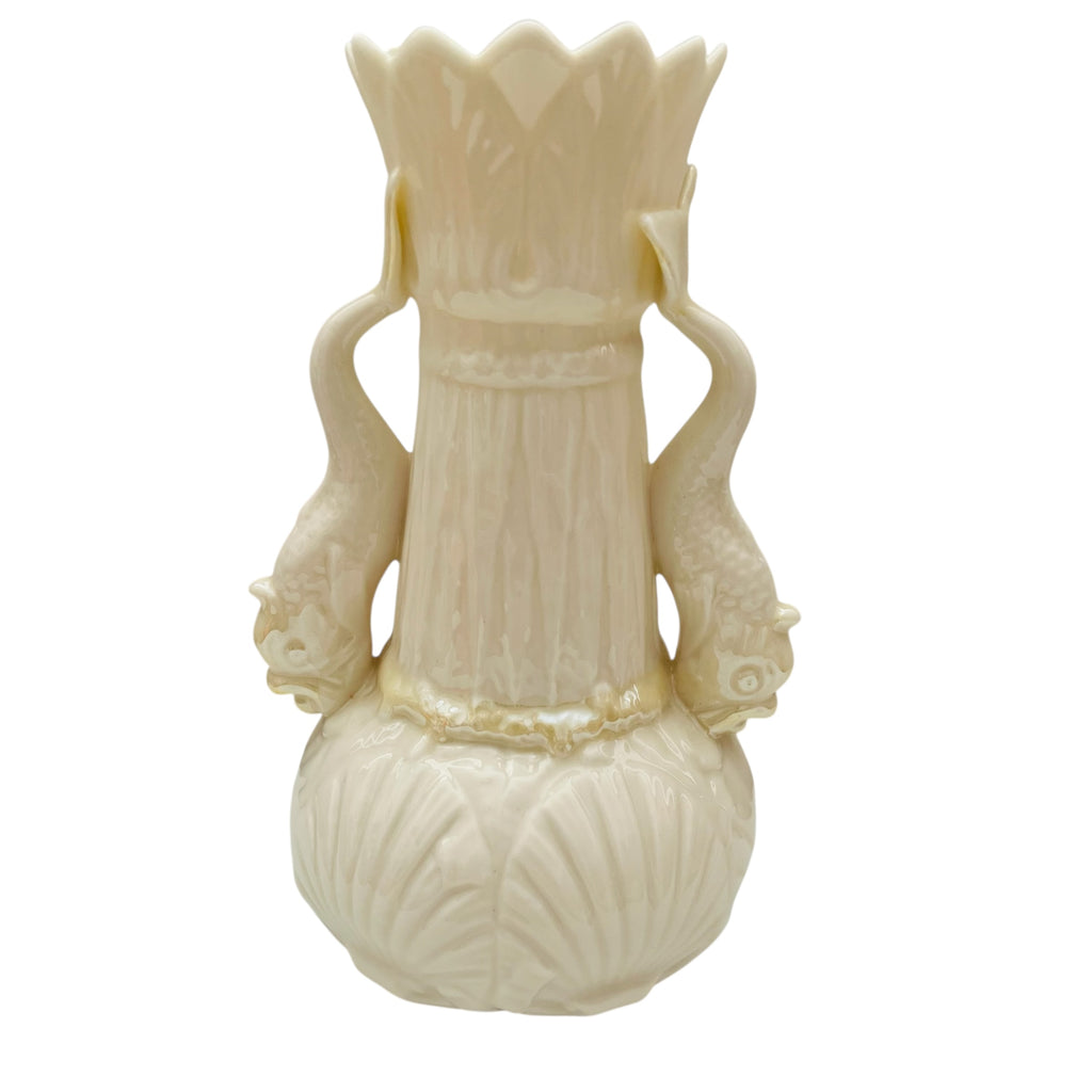 Vintage Belleek Ireland Shell Dolphin Double Handle Cream Vase