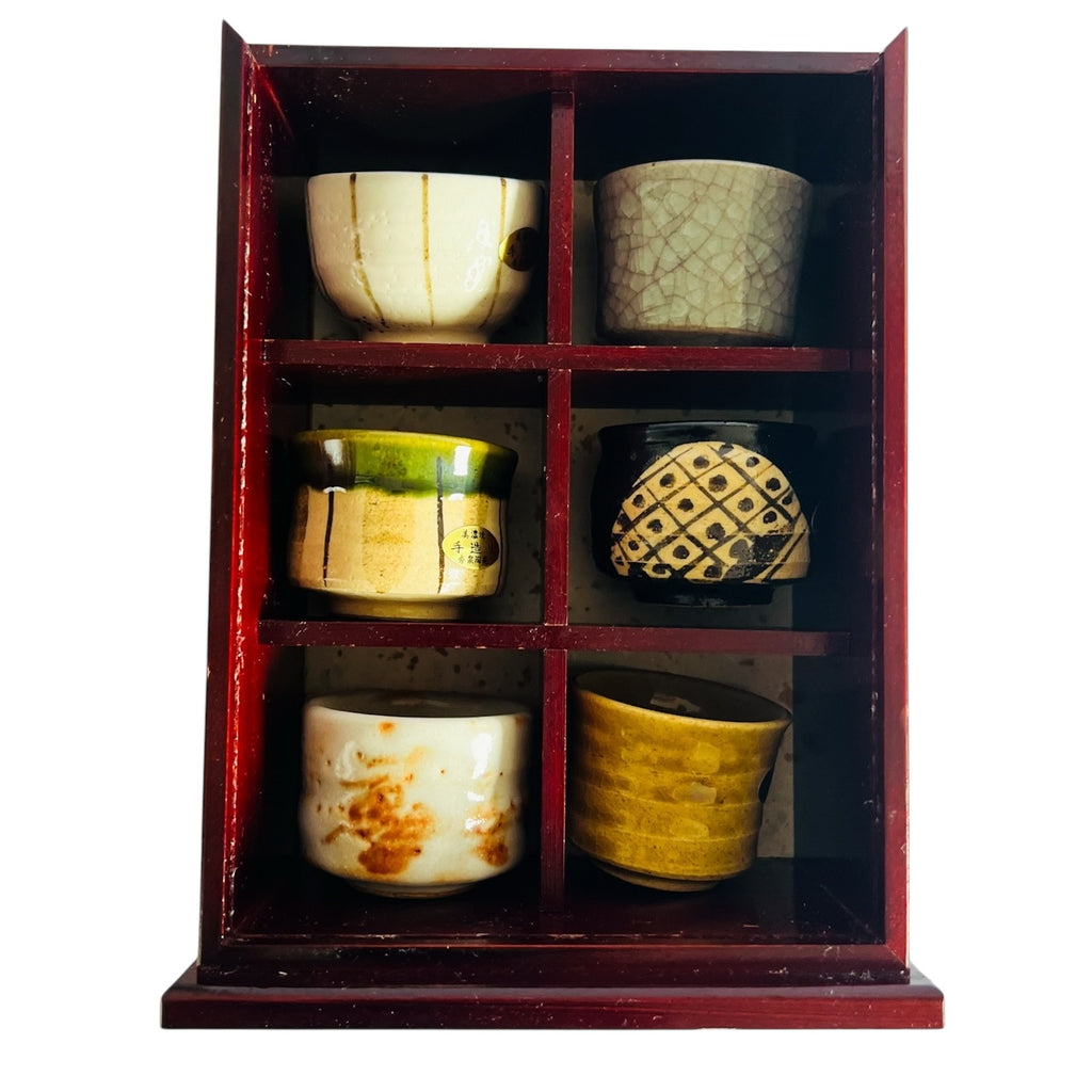 Vintage Japanese Mino Handmade Sakai Pottery 6 Cup Set