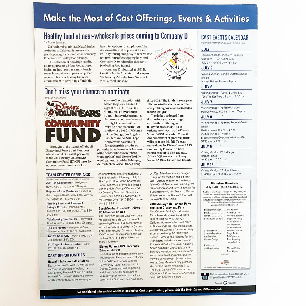 Disneyland Line Magazine July 1st 2010 Cast Member Issu