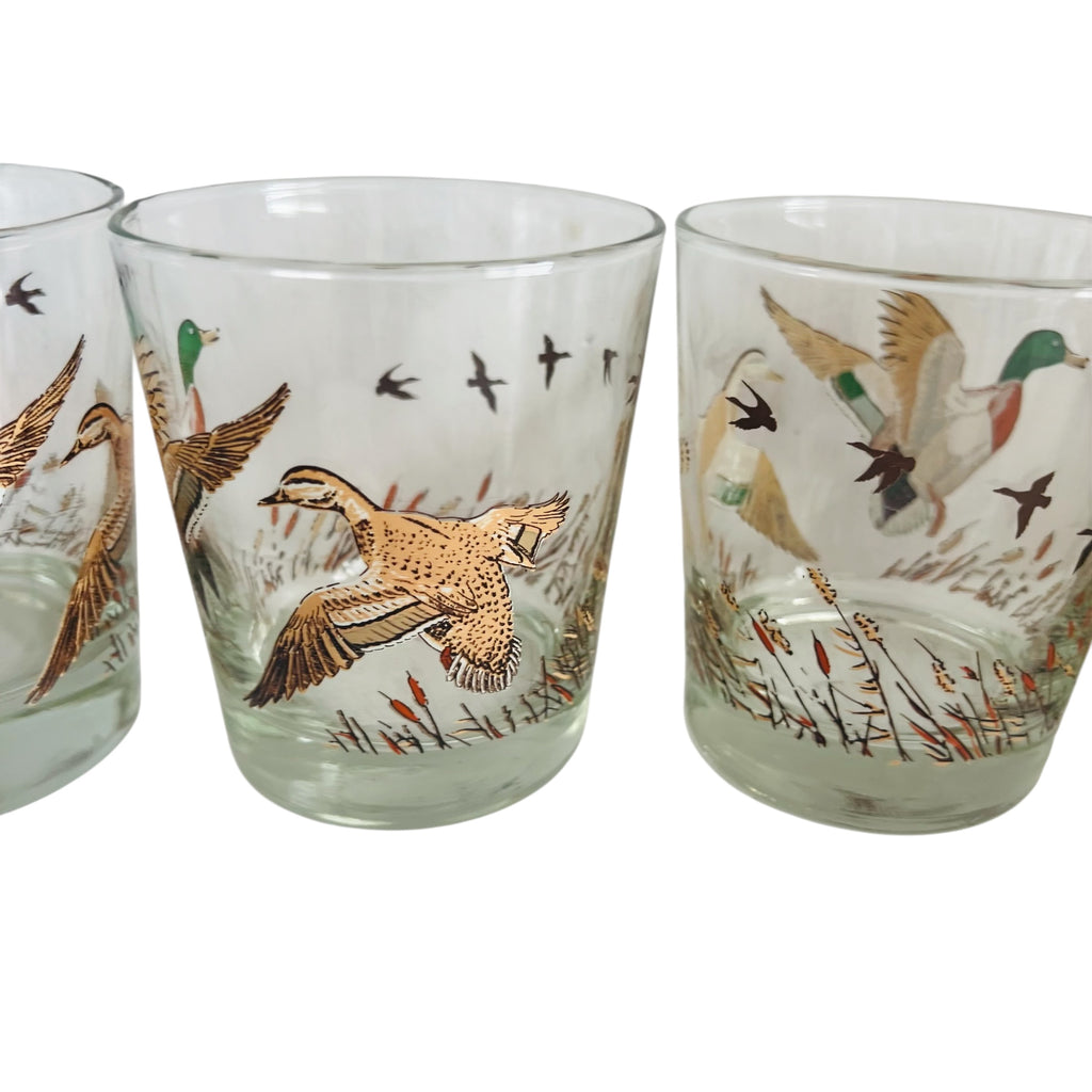 Vintage Libbey Wild Game Birds Low Ball Drinking Glasses Set of 4