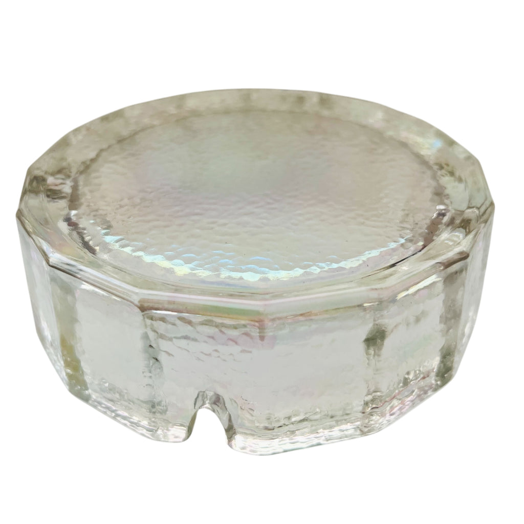 Vintage MCM Opal Iridescent Glass Textured Hexagonal Ashtray