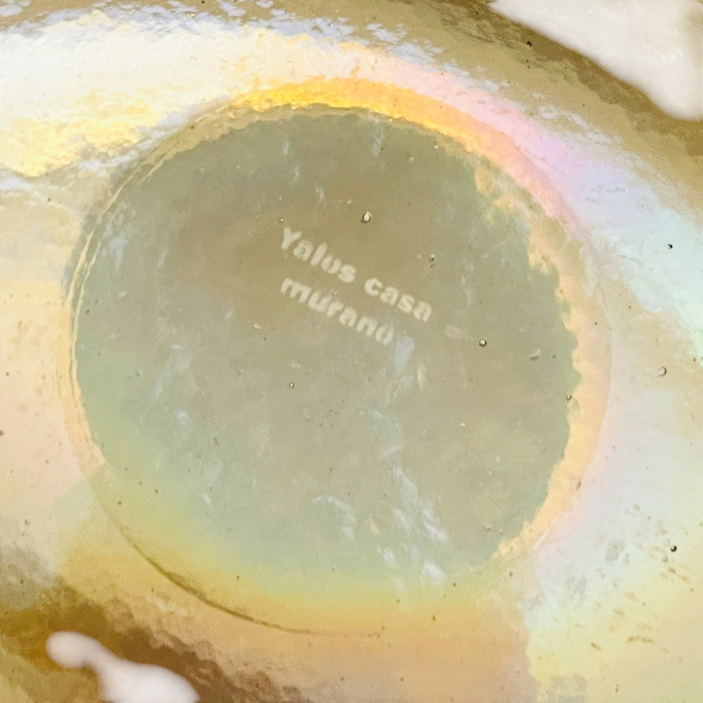 Vintage Yalos Casa Murano Iridescent Gold Art Glass Centerpiece Folded Bowl