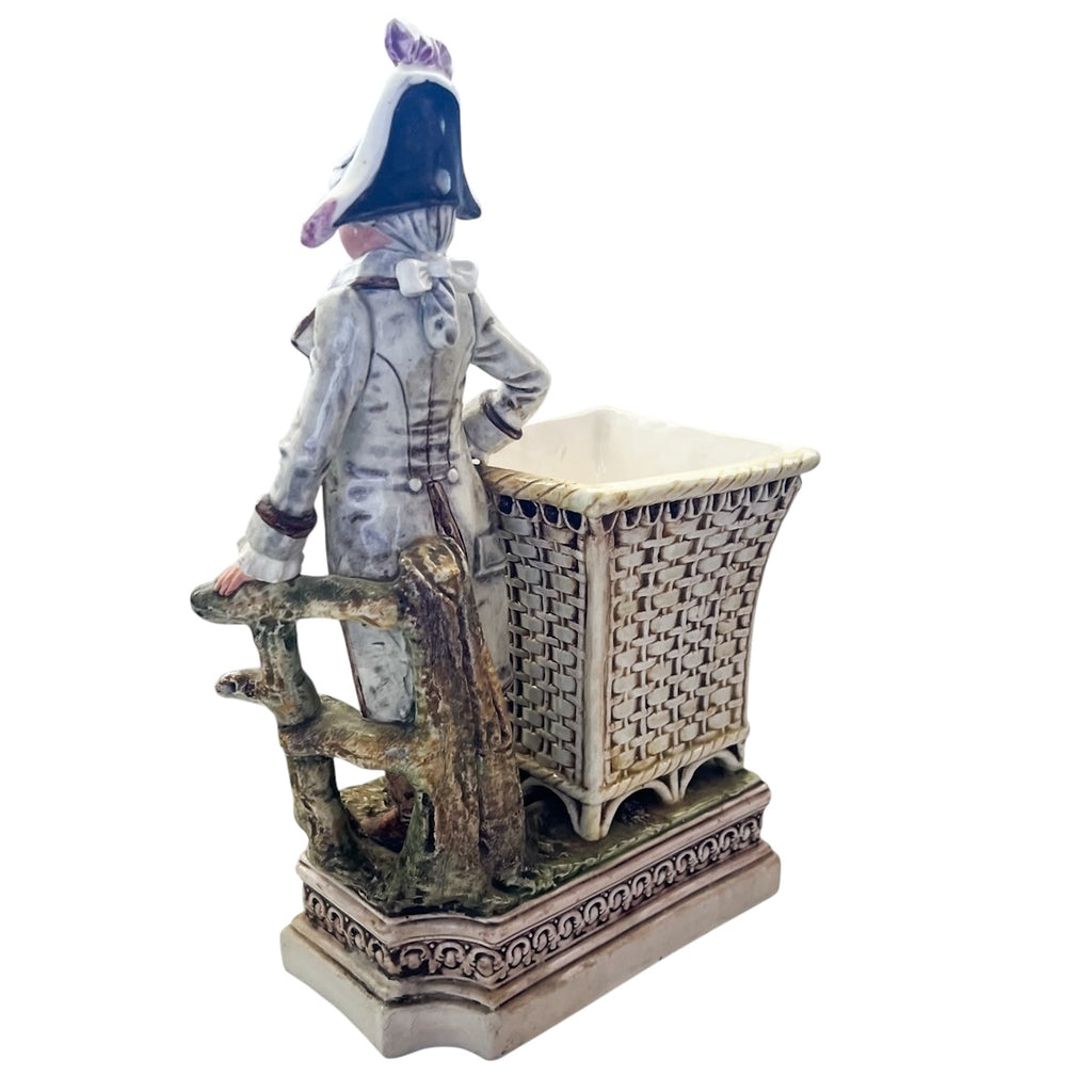 Antique Bisque Porcelain Figure Man Planter Figurine