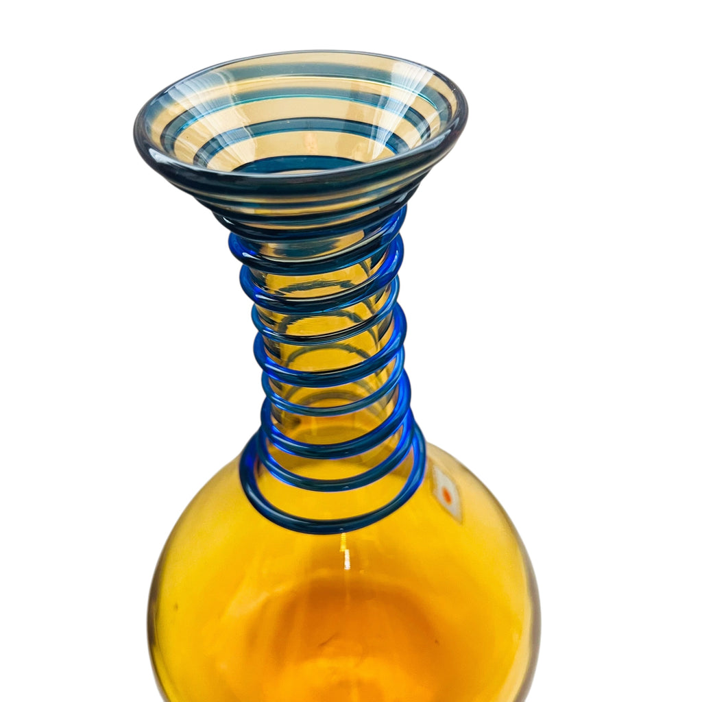 Blenko Glass Amber and Cobalt Beaker Vase