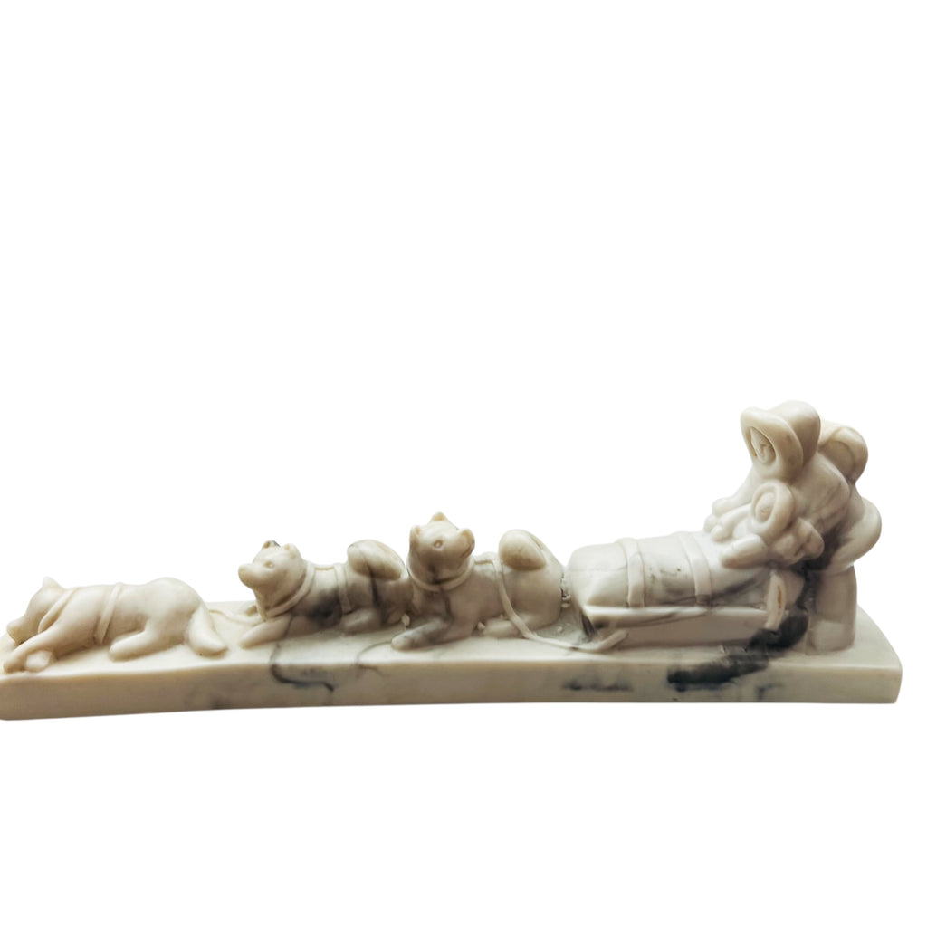 Pearlite Marblecraft Inuit Eskimo Carving With 3 Sled Dogs Figurine Statue