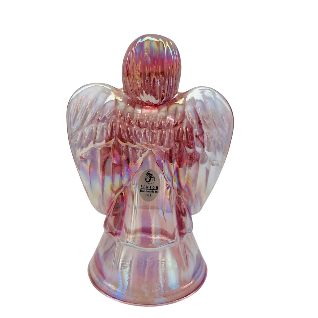 Vintage Fenton Pink Iridescent Art Glass Angel Figurine