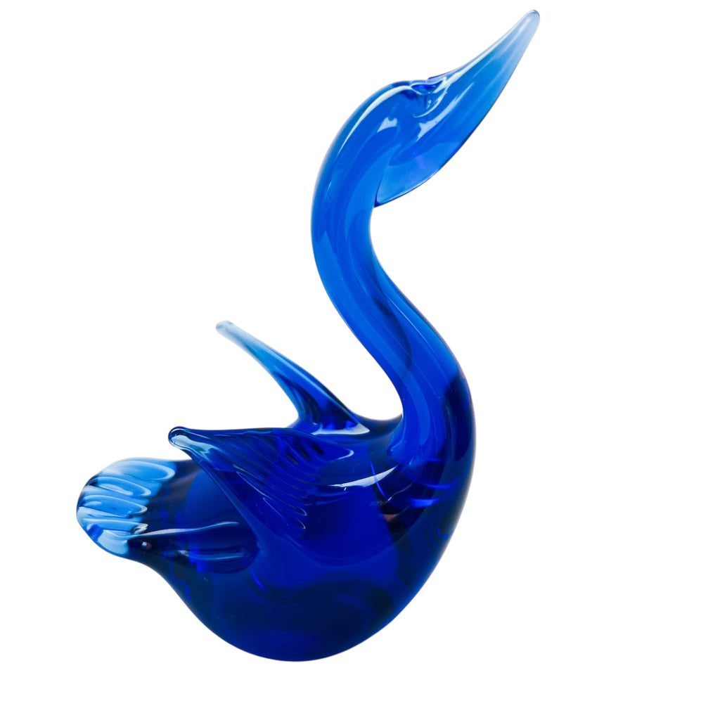 Vintage Cobalt Blue Glass Hand Blown Swan Figurine