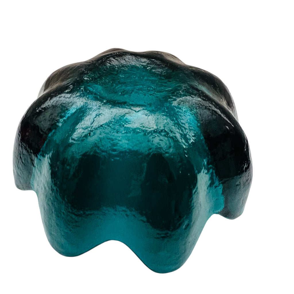 Vintage Blenko Art Glass Blue Lotus Flower Petal Bowl