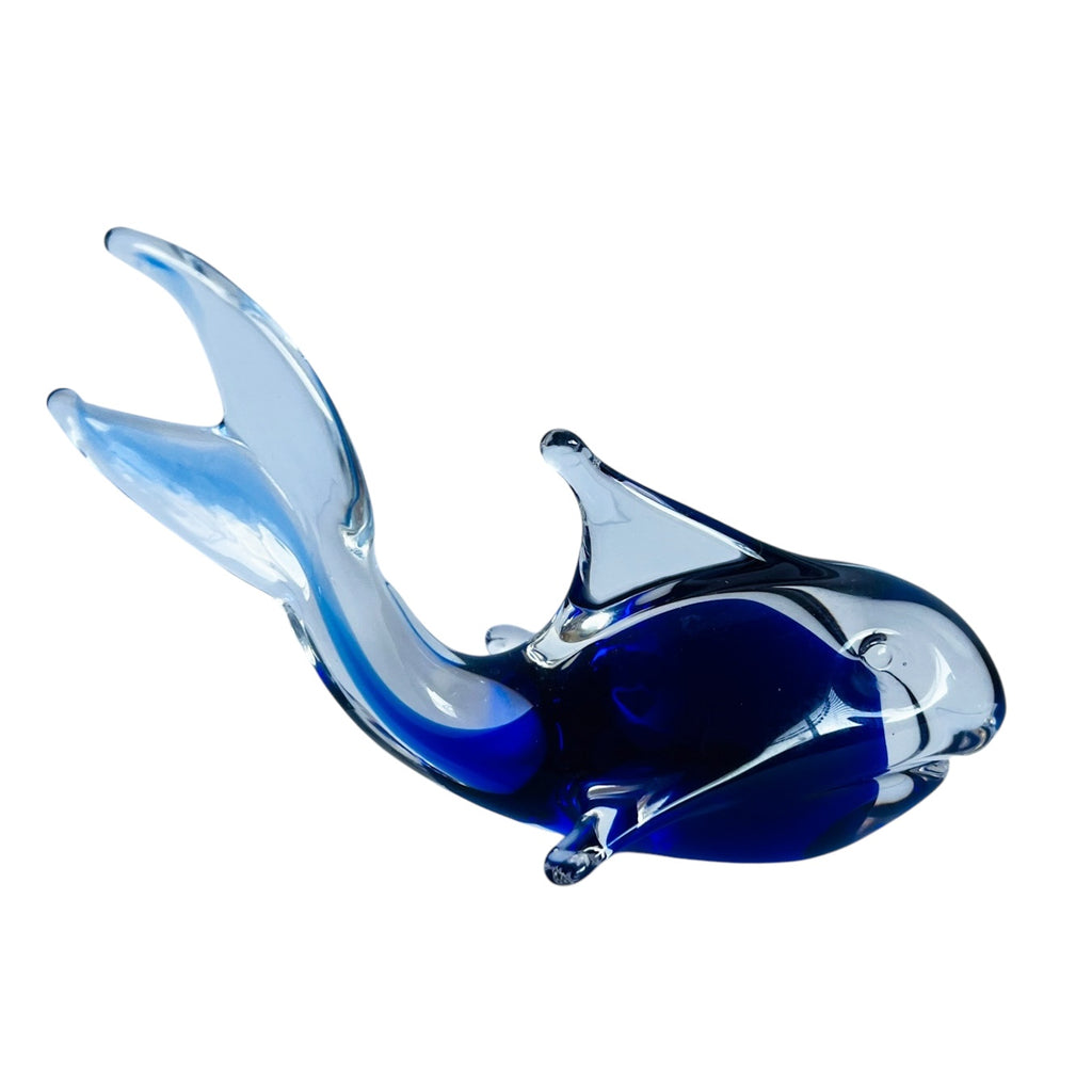 Vintage Handblown Art Glass Cobalt Blue Fish