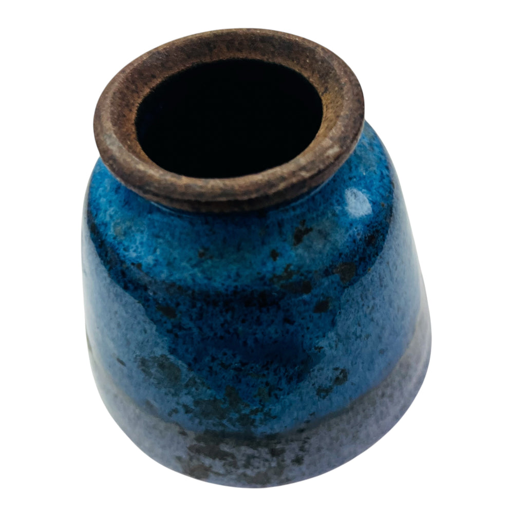 Distressed Terra-cotta Blue Finish Signed JOY Vase