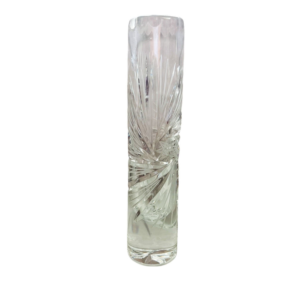 Vintage Crystal Cylindrical Stem Star Swirl Vase