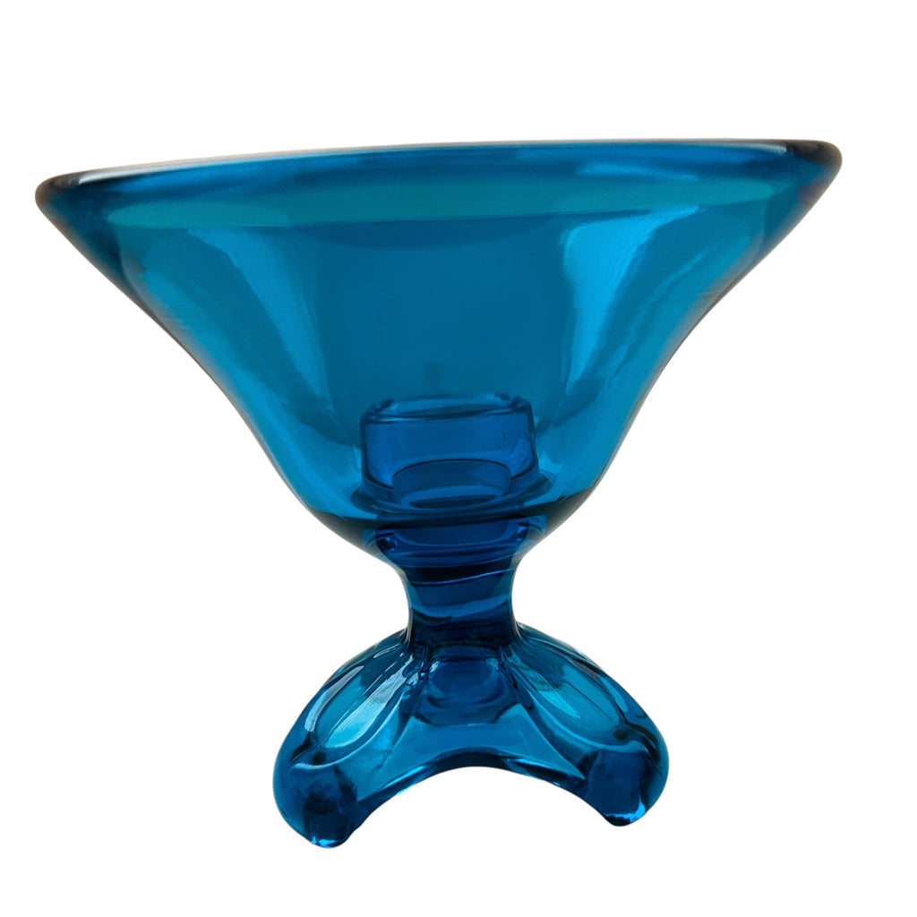 Vintage Viking Glass Bluenique Taper Candle Holder
