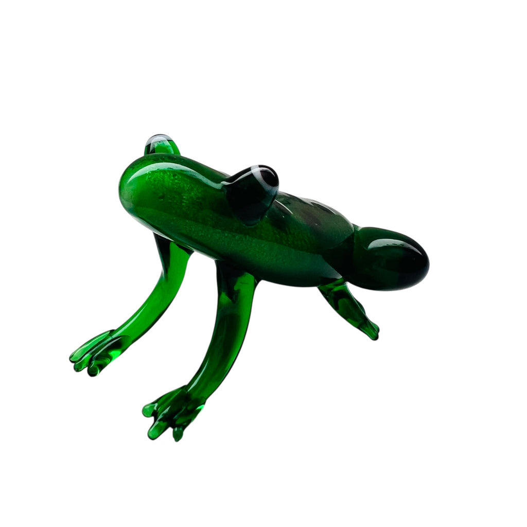 Vintage Art Glass Green Frog w/ Spots Mini Figurine