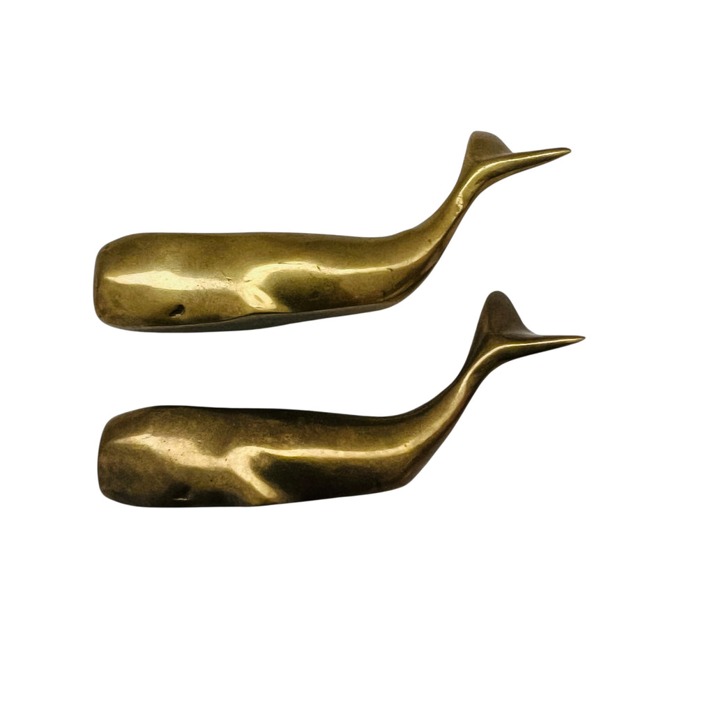 Vintage Solid Brass Whale Paperweight Figurine -Pair