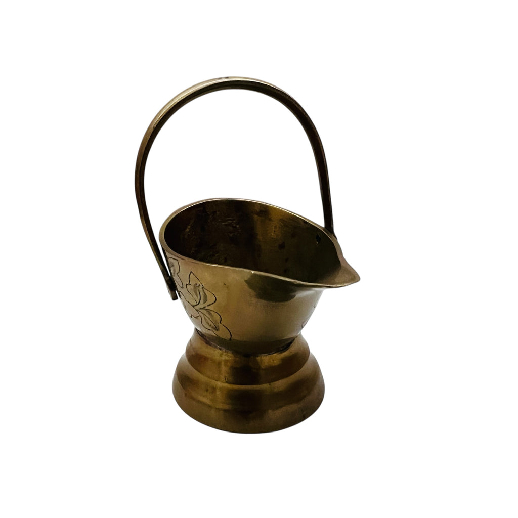 Vintage Miniature Brass Etched Flower Engraved Bucket Basket