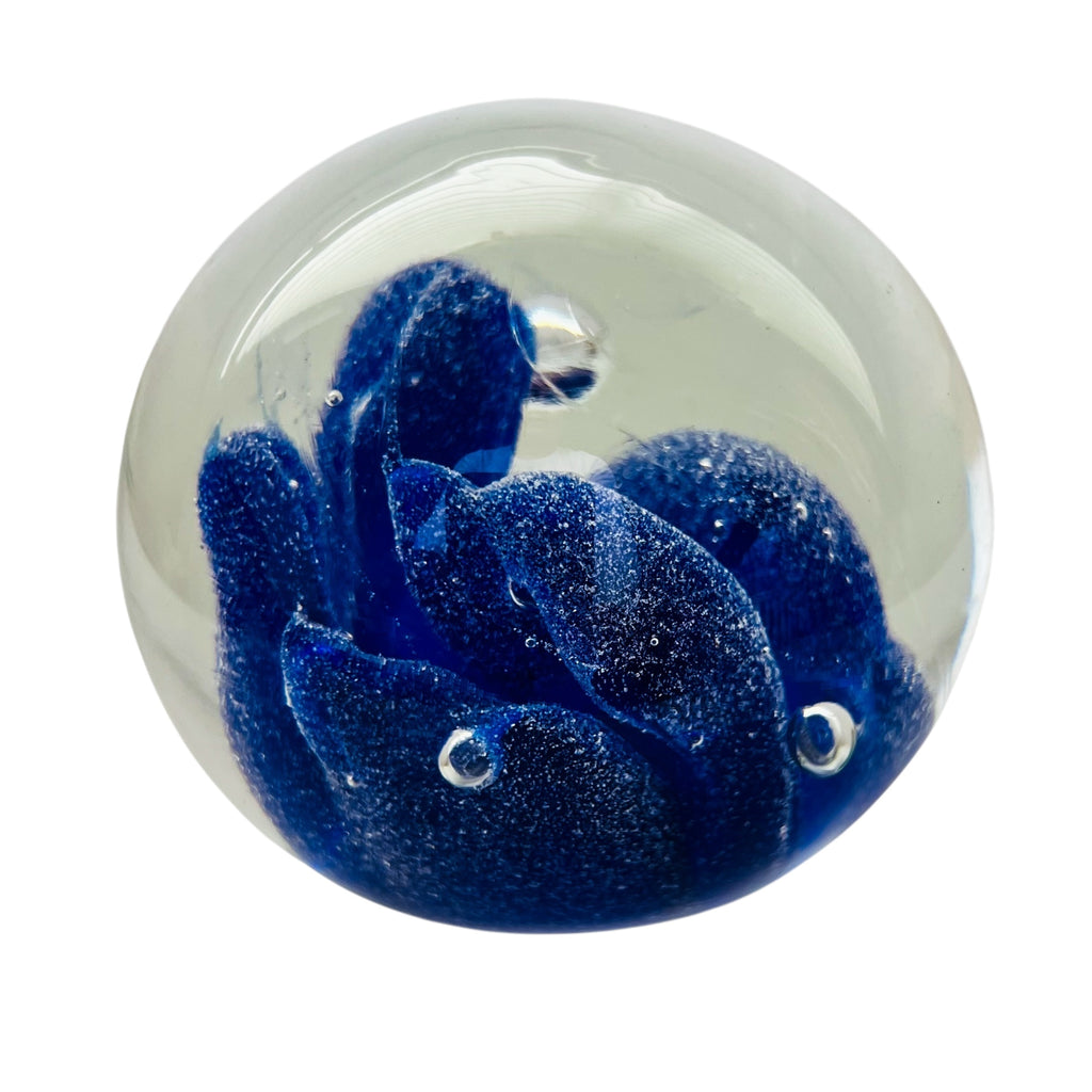 Vintage Rolf Wald Cobalt Blue Controlled Bubbles Signed Paperweight