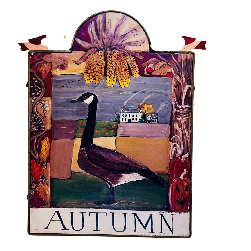 Nancy Thomas Folk Art Plaque Seasonal Wall Art Set - Summer, Autumn, Winter