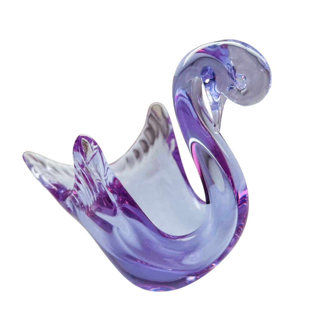 Vintage Light Purple Swan Art Glass Trinket Dish