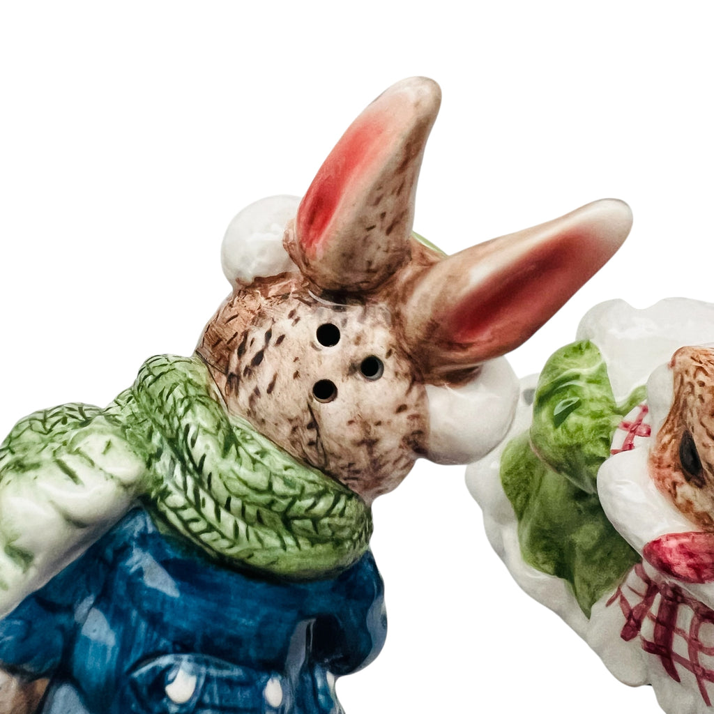 Vintage Enesco Ice Skating Rabbits Priscilla Hillman Bunny Salt & Pepper Set