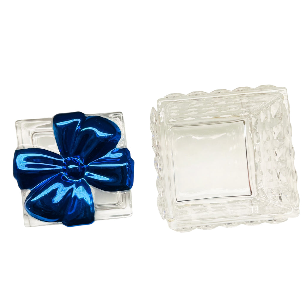 Vintage Glass Blue Bow Christmas Box