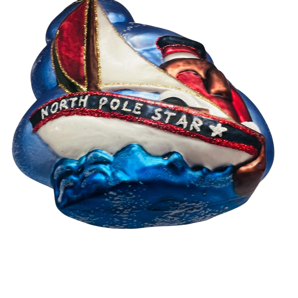 Vintage North Pole Star Blue and Red Holiday Ornament