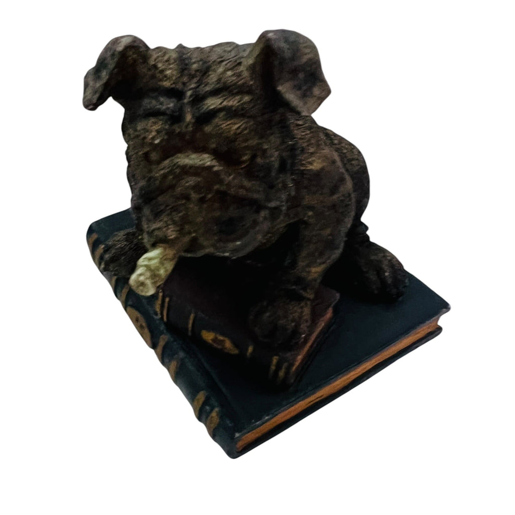 Russ Berries Bulldog Sitting On Book Smoking Cigar Figure