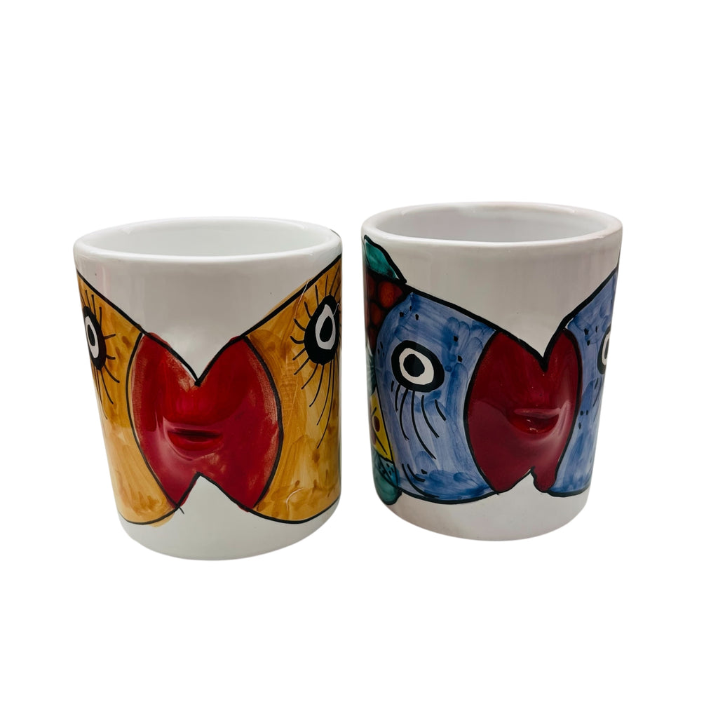 Vietri Italy Kissing Fish Tail Handle Mugs -Set of 2