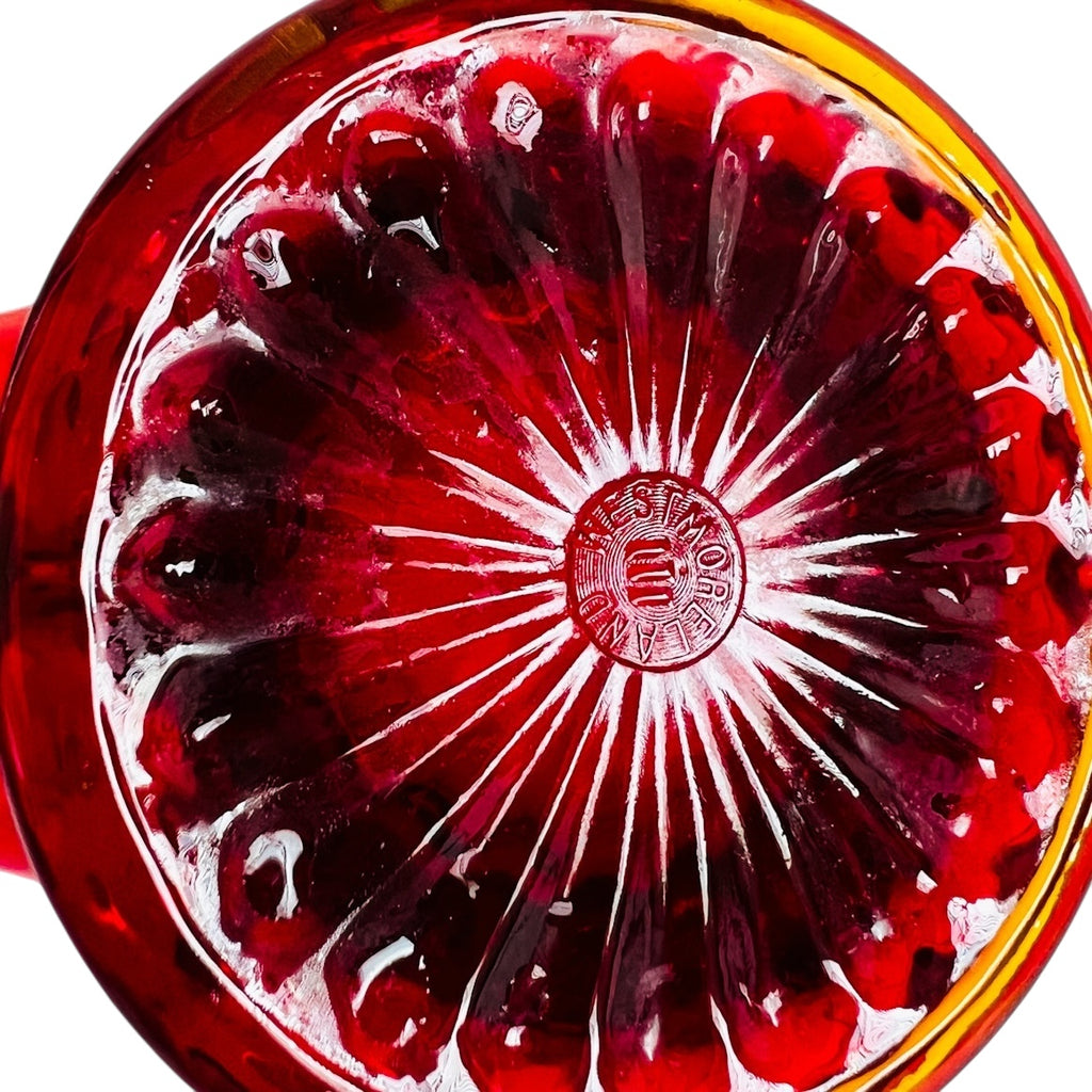 Vintage Westmoreland Ruby Red Art Glass Hand Painted Floral Basket
