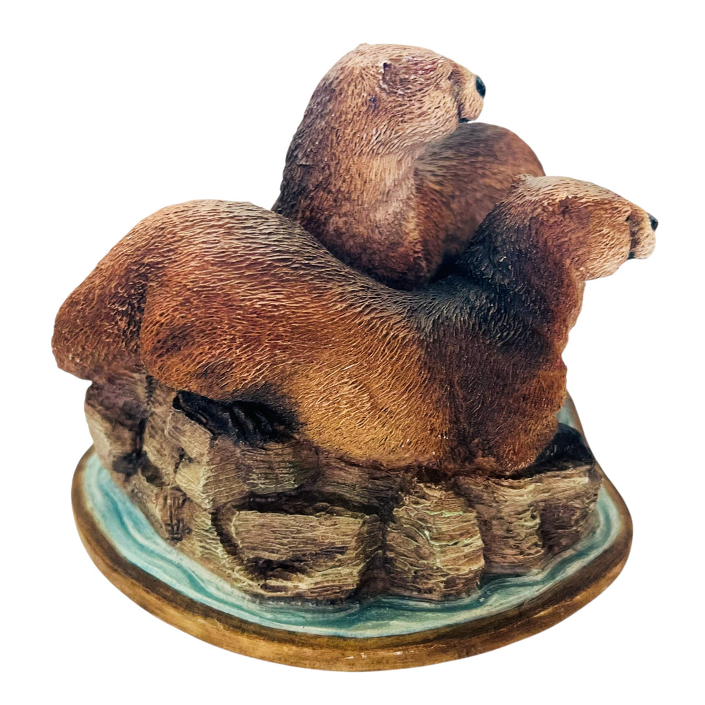 Vintage Otter Mother and Cub on Rocks Figure