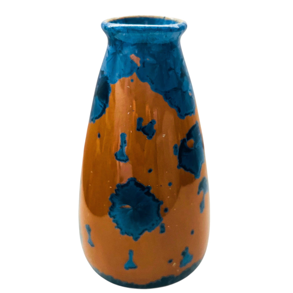 Vintage Blue and Gold Crystalline Glaze Porcelain Artist Signed Vase
