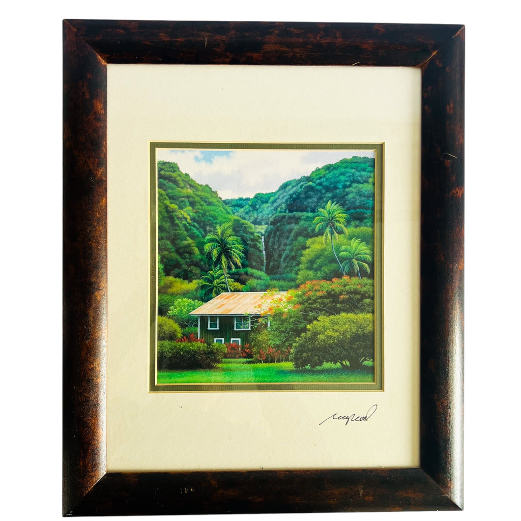 Artist Signed by Gary Reed Hawaii House Tropical Landscape Scene Framed Art Print