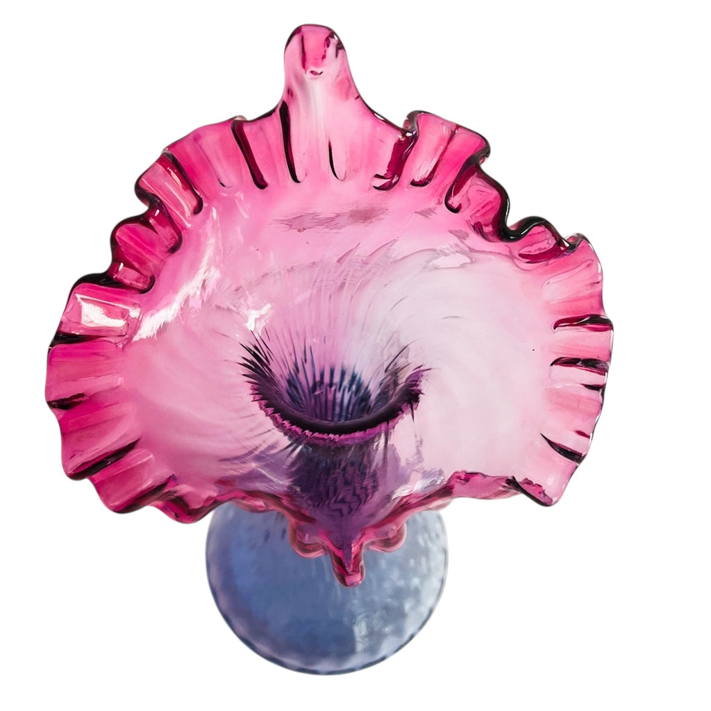 Vintage Fenton Mulberry Azure Blue Cranberry Edge Glass Vase